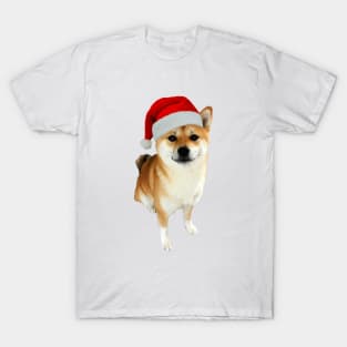 Lilly the Shiba Inu Sitting Down Christmas with Santa Hat T-Shirt